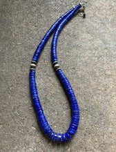 Load image into Gallery viewer, Sterling Silver Lapis Heishi Bead Necklace. 18 inch