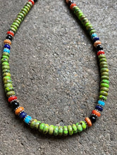 Load image into Gallery viewer, Sterling Silver Green Turquoise Multi Stone Bead Necklace. 18 inch. Gift