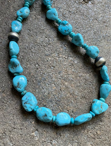 Sterling Silver Turquoise Bead Necklace. 18 inch