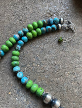 Load image into Gallery viewer, Sterling Silver Blue Green Turquoise W Navajo Pearls Bead Necklace 18 inch