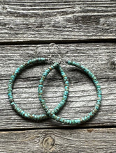 Load image into Gallery viewer, Sterling Silver Heishi Turquoise W Pearls Bead Hoop Earrings. 3 Inch