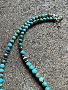 Sterling Silver Round Turquoise Bead Necklace 18 inch