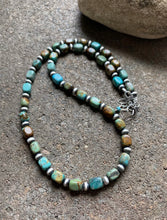 Load image into Gallery viewer, Sterling Silver Blue Green Turquoise W Pearls Bead Necklace. 18 inch