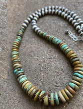 Load image into Gallery viewer, Sterling Silver Graduated Green Turquoise W Pearls Bead Necklace. 18 inch