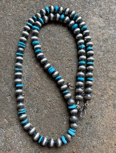 Sterling Silver Turquoise Navajo Pearls Bead Necklace. 24 inch