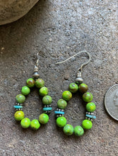 Load image into Gallery viewer, Sterling Silver Green Blue Turquoise Bead Loop Earrings.