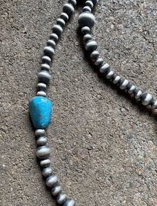 Sterling Silver Turquoise W Pearls Bead Necklace. 25 inch