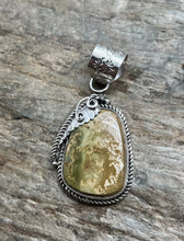 Load image into Gallery viewer, Native American Sterling Silver Green Royston Turquoise Pendant. CS