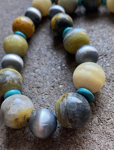 Sterling Silver Bumblebee Jasper W 16mm Navajo Pearls Bead Necklace. 18 inch