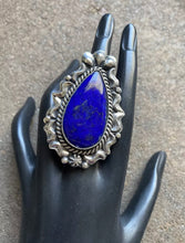 Load image into Gallery viewer, Native American Sterling Silver Lapis Adjustable Ring. CY