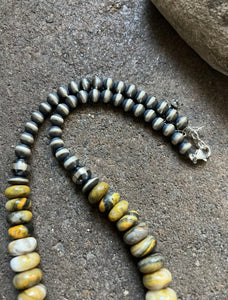 Sterling Silver Graduated Bumblebee Jasper W Pearls Bead Necklace. 18 inch