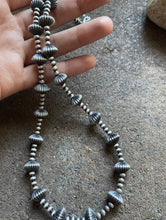 Load image into Gallery viewer, Sterling Silver Navajo Pearls W Corrugated Saucer Bead Necklace. 20 Inch