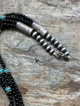 Load image into Gallery viewer, Sterling Silver Multi Strand Black Onyx with Turquoise Bead Necklace. 22 Inch