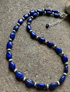 Sterling Silver Lapis W Pearls Bead Necklace. 18 inch