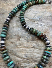 Load image into Gallery viewer, Sterling Silver Graduated Green Turquoise Bead Necklace. 22 inch