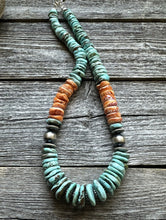 Load image into Gallery viewer, Sterling Silver Graduated Turquoise Spiny Oyster Bead Necklace 18 Inch