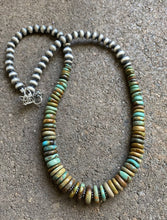 Load image into Gallery viewer, Sterling Silver Graduated Green Turquoise W Pearls Bead Necklace. 18 inch