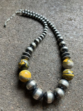 Load image into Gallery viewer, Sterling Silver Bumblebee Jasper W Pearls Bead Necklace. 18 inch
