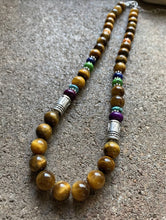 Load image into Gallery viewer, Sterling Silver Tiger’s Eye Multi Stone Bead Necklace. 18 inch. Gift