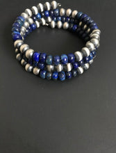Load image into Gallery viewer, Navajo Pearls Lapis Sterling Silver Bead Bracelet . Free Size