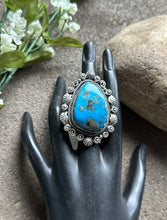 Load image into Gallery viewer, Native American Sterling Silver Turquoise Adjustable Ring. KY