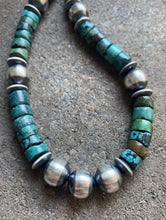 Load image into Gallery viewer, Sterling Silver Heishi Turquoise W 14mm Navajo Pearls Bead Necklace 18 inch