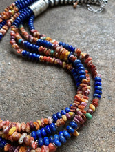 Load image into Gallery viewer, Sterling Silver Multi Strand Lapis Spiny Oyster Bead Necklace. 24 inch