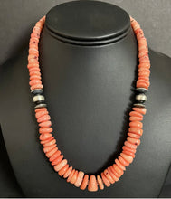 Load image into Gallery viewer, Sterling Silver Graduated Pink Coral Bead Necklace 18 inch
