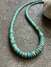 Load image into Gallery viewer, Sterling Silver Graduated Heishi Turquoise Bead Necklace. 17 inch