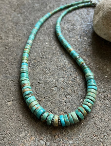 Sterling Silver Graduated Heishi Turquoise Bead Necklace. 17 inch