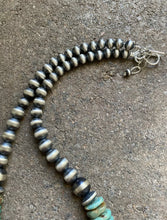Load image into Gallery viewer, Sterling Silver Graduated Green Turquoise W Bead Necklace. 18 inch