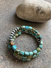 Load image into Gallery viewer, Sterling Silver Blue Green Turquoise Navajo Pearls Wrap Spiral Bead Bracelet