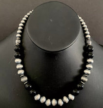 Load image into Gallery viewer, Sterling Silver Black Onyx Bead Necklace. 18 inch