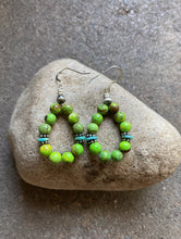 Load image into Gallery viewer, Sterling Silver Green Blue Turquoise Bead Loop Earrings.