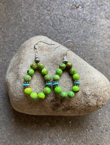 Sterling Silver Green Blue Turquoise Bead Loop Earrings.