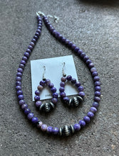 Load image into Gallery viewer, Sterling Silver Purple Charoite Bead Necklace W Earrings Set. Gift 18 Inch