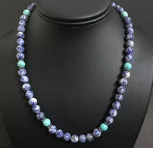 Load image into Gallery viewer, Sterling Silver Lapis Turquoise Bead Necklace. 18 inch