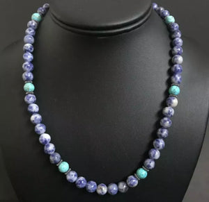 Sterling Silver Lapis Turquoise Bead Necklace. 18 inch