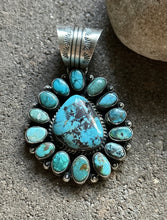 Load image into Gallery viewer, Native American Sterling Silver Turquoise Cluster Pendant. KY