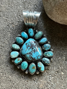 Native American Sterling Silver Turquoise Cluster Pendant. KY