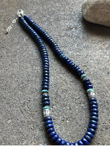 Sterling Silver Lapis W Turquoise Bead Necklace. 21 inch