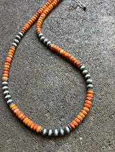 Load image into Gallery viewer, Sterling Silver Orange Spiny Oyster W Pearls Bead Necklace. 18 inch. Gift