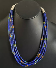 Load image into Gallery viewer, Sterling Silver Multi Strand Multi Stone Lapis Bead Necklace. 24 inch