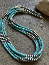 Load image into Gallery viewer, Sterling Silver Multi Strand Turquoise W Pearls Bead Necklace. 24 inch