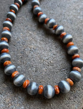 Load image into Gallery viewer, Sterling Silver Spiny Oyster W 12mm Navajo Pearls Bead Necklace. 18 Inch