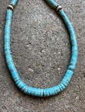 Load image into Gallery viewer, Sterling Silver Graduated Blue Turquoise Heishi Bead Necklace. 18 inch