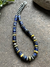 Load image into Gallery viewer, Sterling Silver Graduated Lapis Bumblebee Jasper Bead Necklace 18 inch