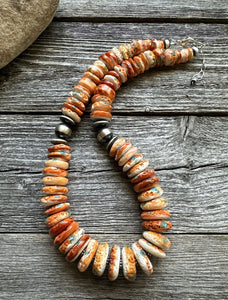 Sterling silver orange spiny oyster bead necklace 18 Inch