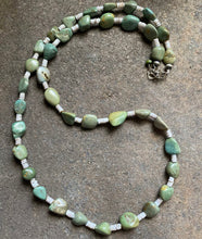 Load image into Gallery viewer, Sterling Silver Green Turquoise Nuggets with Heishi Bead Necklace. 36 inch
