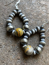 Load image into Gallery viewer, Sterling Silver Bumblebee Jasper W Navajo Pearls Bead Loop Earrings.